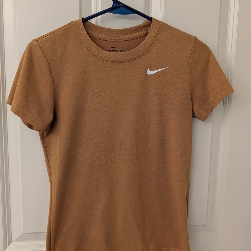 Nike Brown Cropped Crew Tee with White Swoosh